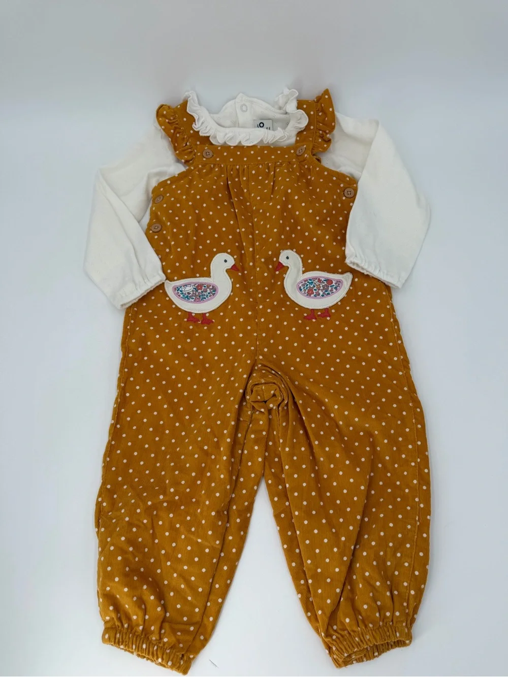 Jojo Maman Bebe Duck Appliqué Corduroy Overalls Set  12-18